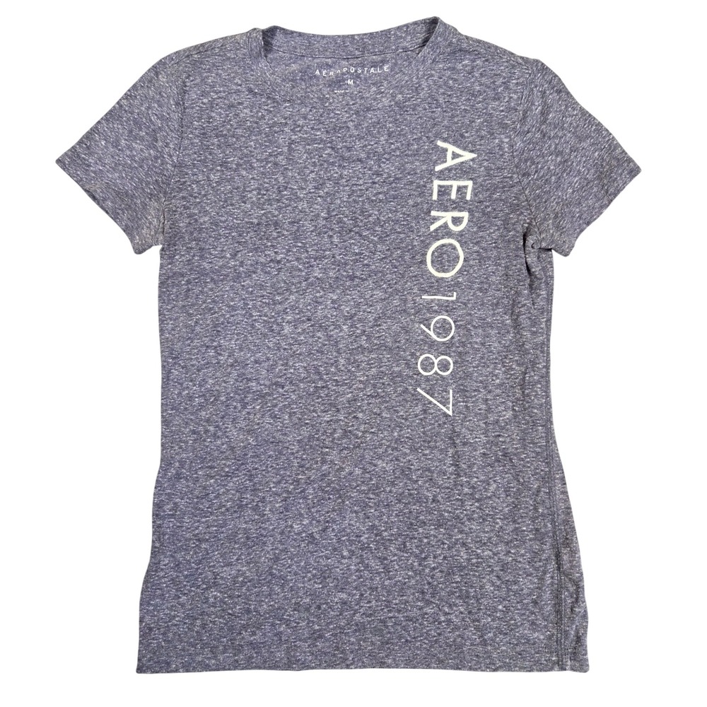 Aeropostale Womens Graphic Tee Purple Heathered Short Sleeve AERO 1987 Size M
